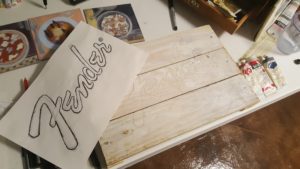 Gesso, tracing logo onto support